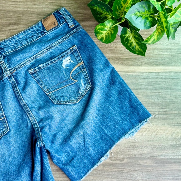 American Eagle Mid-rise fit Distressed Denim Medium Wash Cutoff Shorts Size 8 - Picture 10 of 13